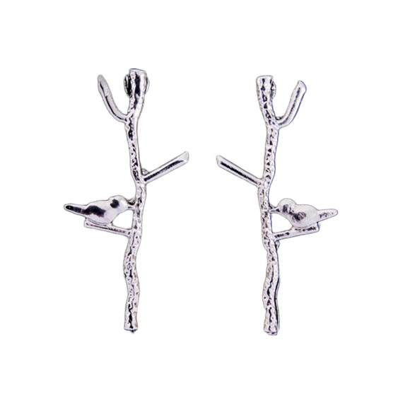 NEW Bird on tree branch faux gold & silver earring - Picture 6 of 6